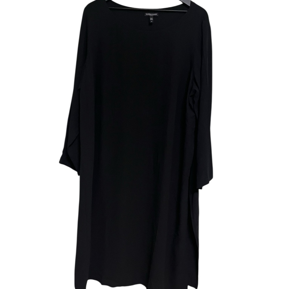 Eileen Fisher Classic Black Silk shift tunic style Dress size XL - Picture 3 of 15
